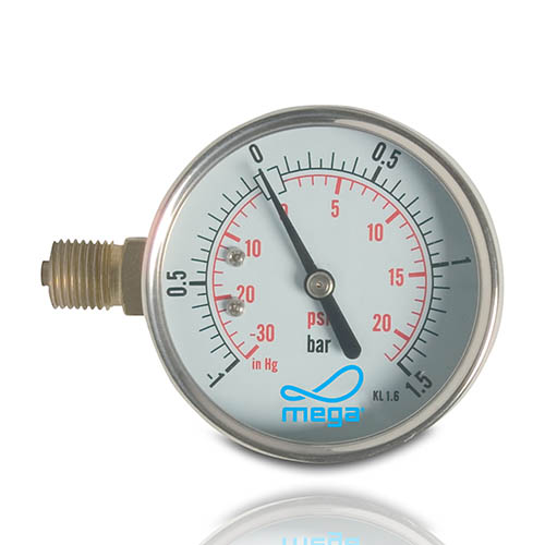 Mega Manometer, Trocken, Anschluss seitlich, 63 mm, 1/4 Zoll
