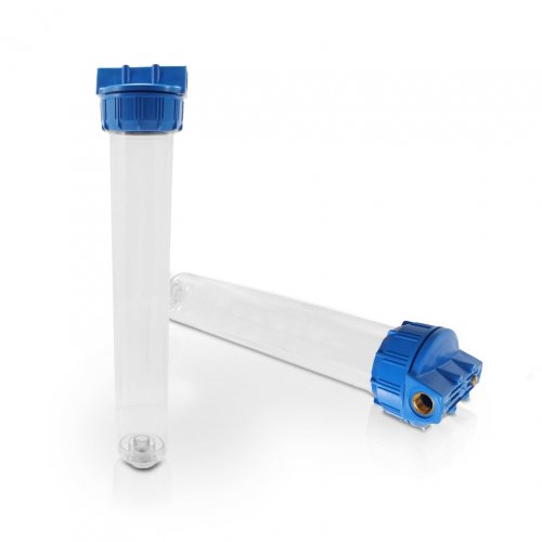 RF Standard Wasserfilter Filtergehäuse 20 Zoll,  mit 1/2 Zoll MS-Innengewinde, blau/transparent